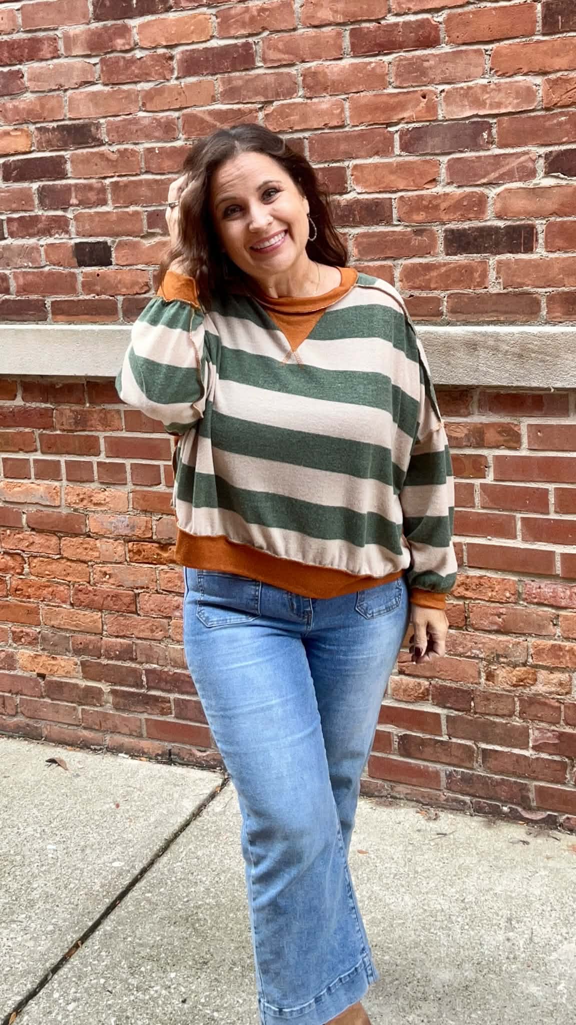 Striped Color Block Hacci Pullover Top