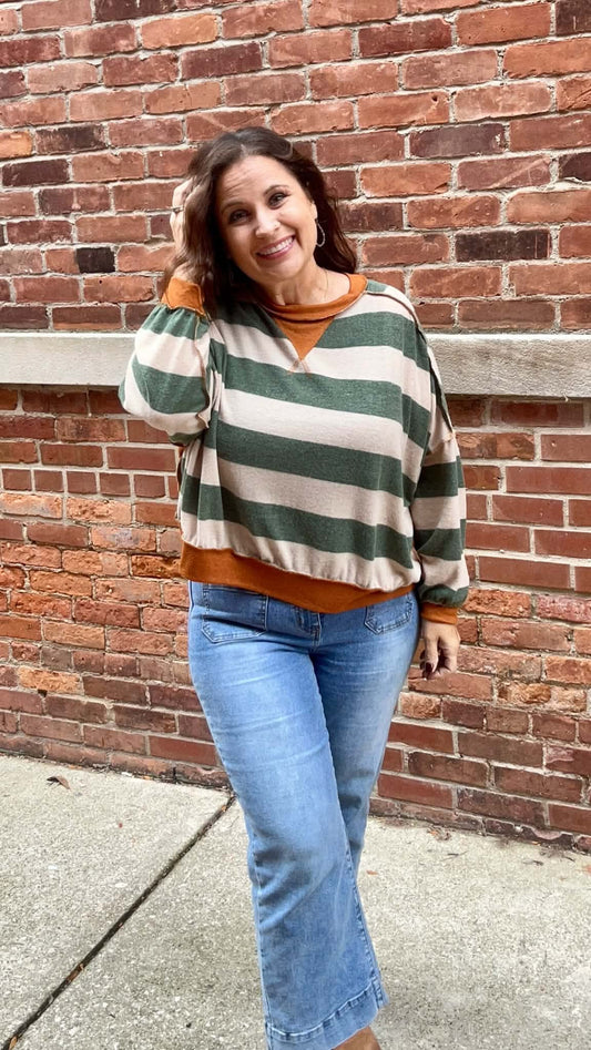 Striped Color Block Hacci Pullover Top