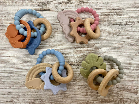 Silicon and Wood Rattle Teethers