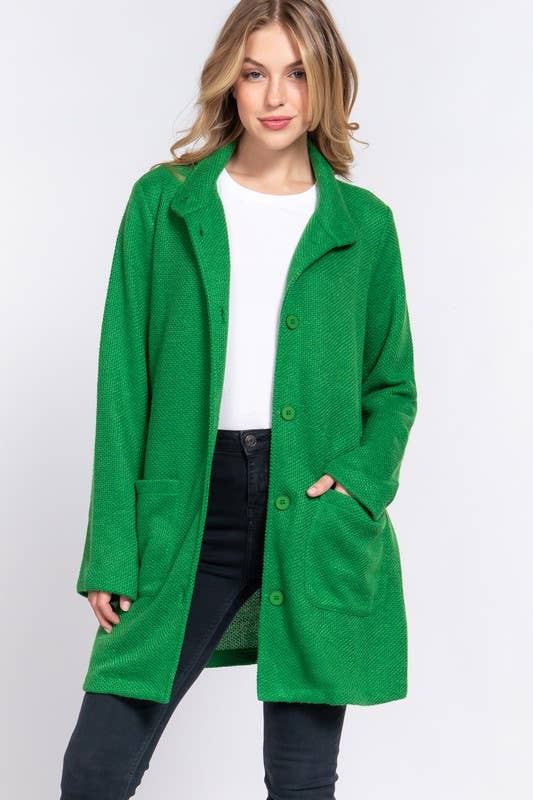 Long Sleeve High Neck Button Down Coat