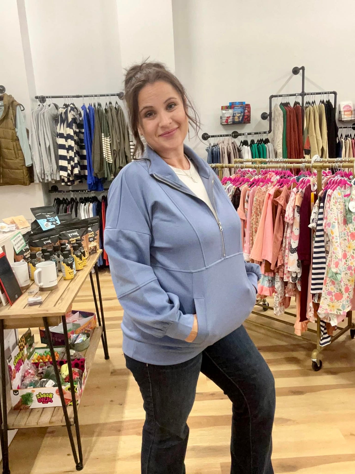 Half Zip UP Oversized Casual Comfy Knit Top