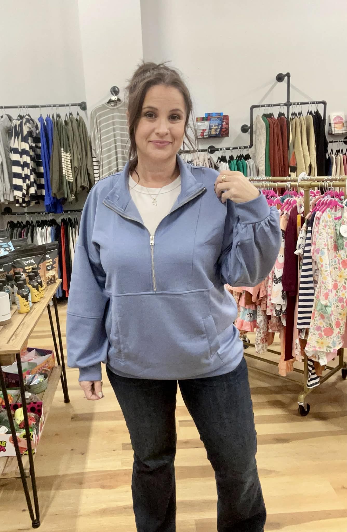Half Zip UP Oversized Casual Comfy Knit Top