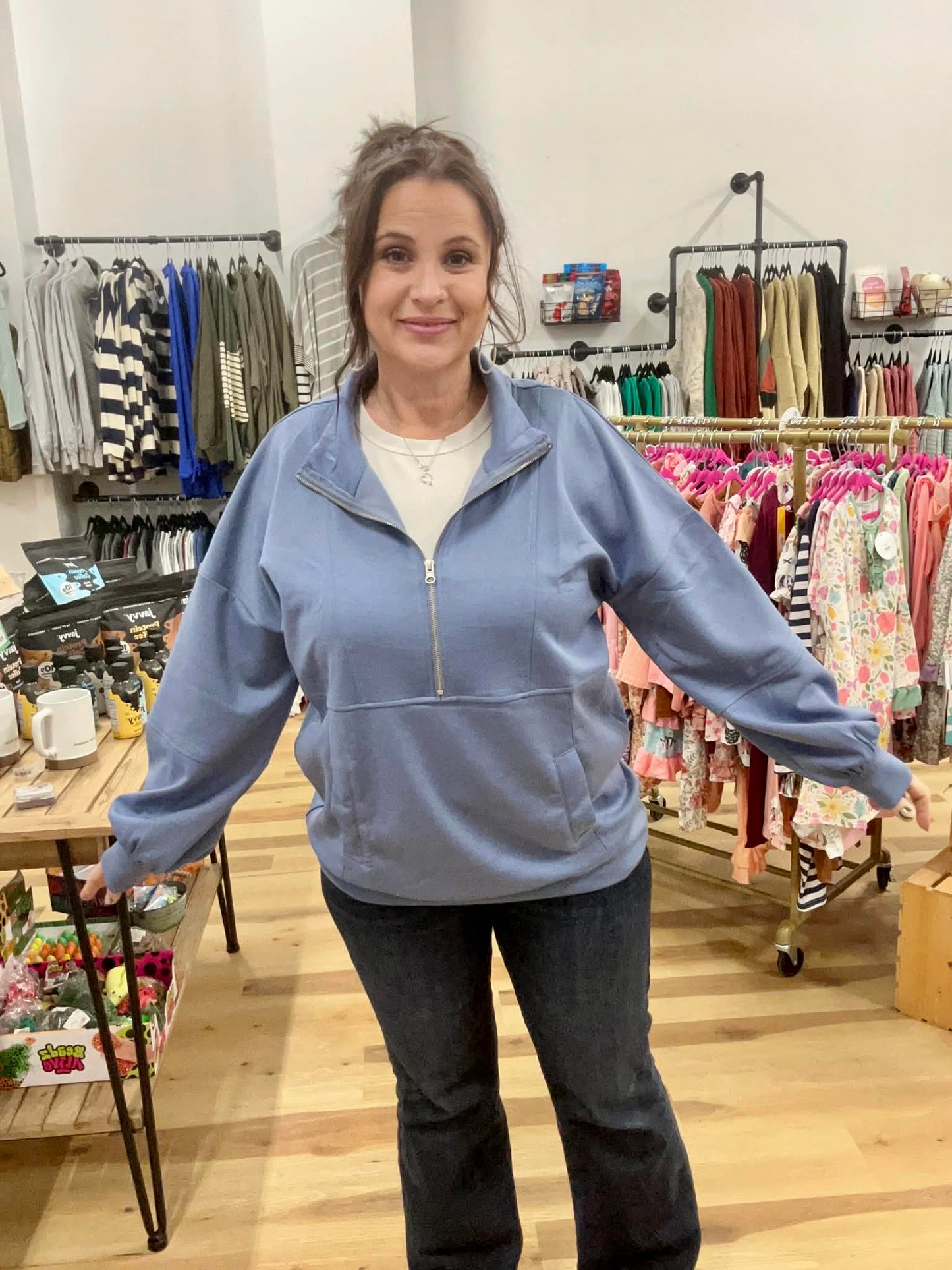 Half Zip UP Oversized Casual Comfy Knit Top