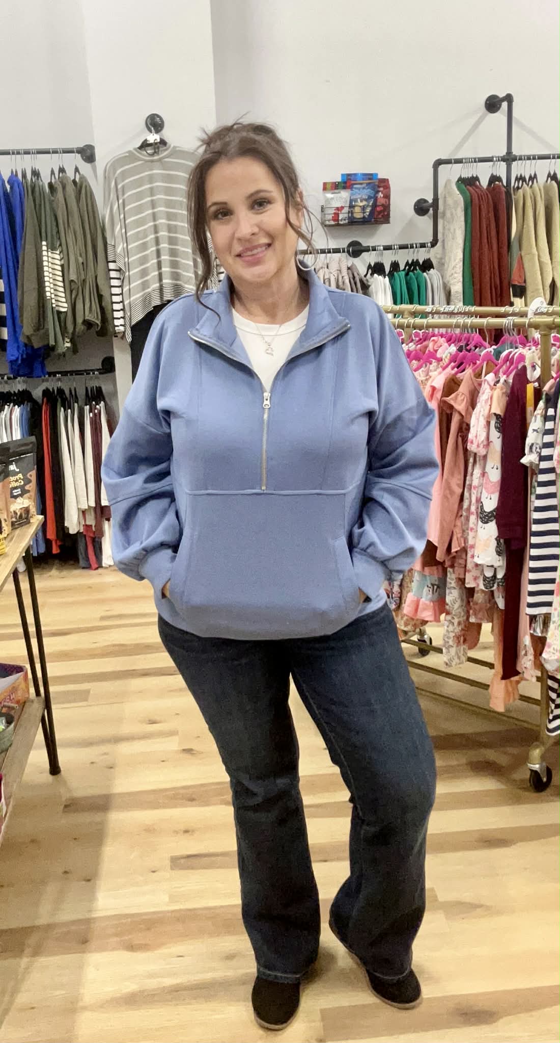Half Zip UP Oversized Casual Comfy Knit Top