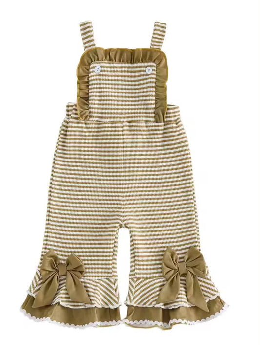 Striped Ruffle Overalls