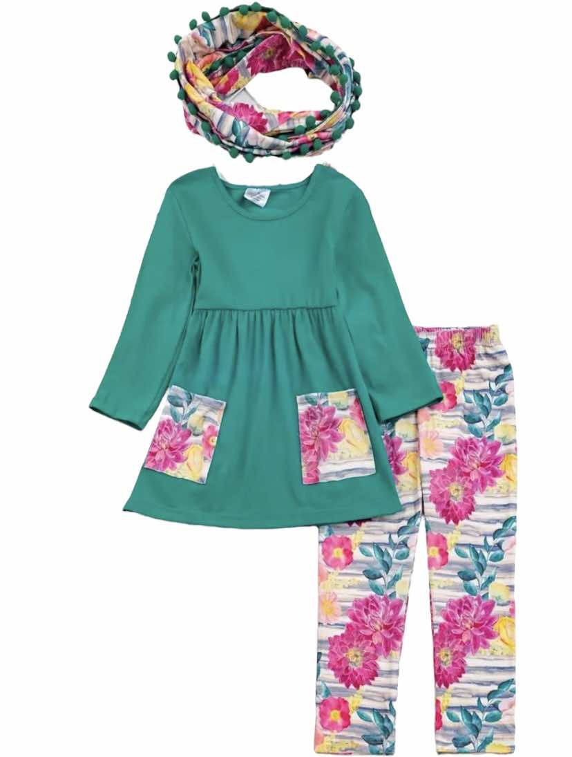 Teal Floral Scarf Set