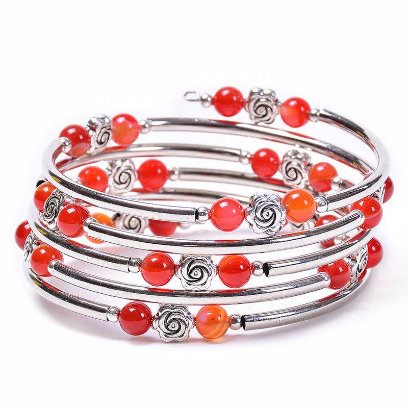 Natural Stone Multi-Layer Wrap Beaded Bangle Bracelets