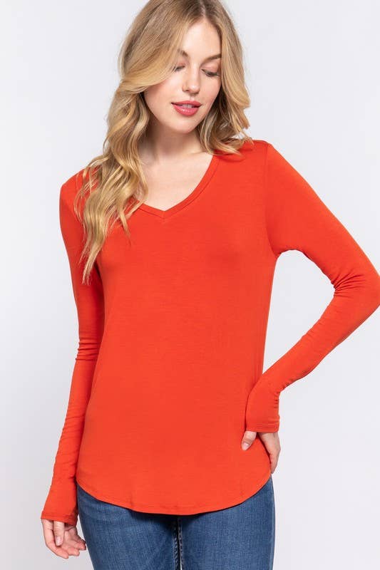 Long Dolman Sleeve V-neck Rayon Span Jersey Top