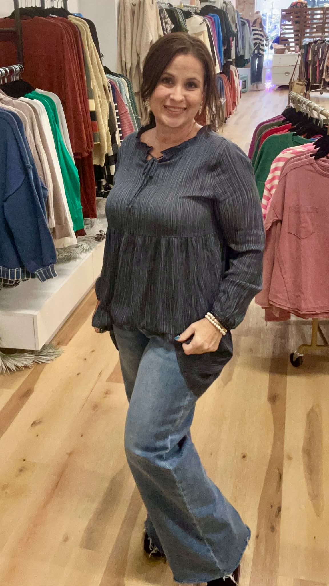 Pleats Tiered Pocket Ruffle Shirt Tunic