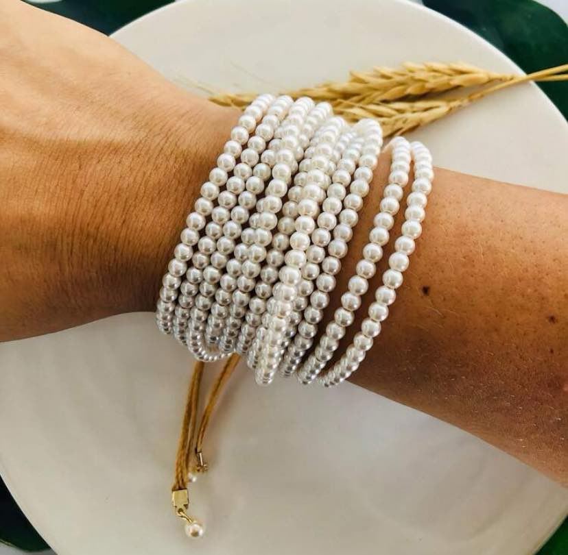 Faux Pearl Multi-Strand Pull Bracelet