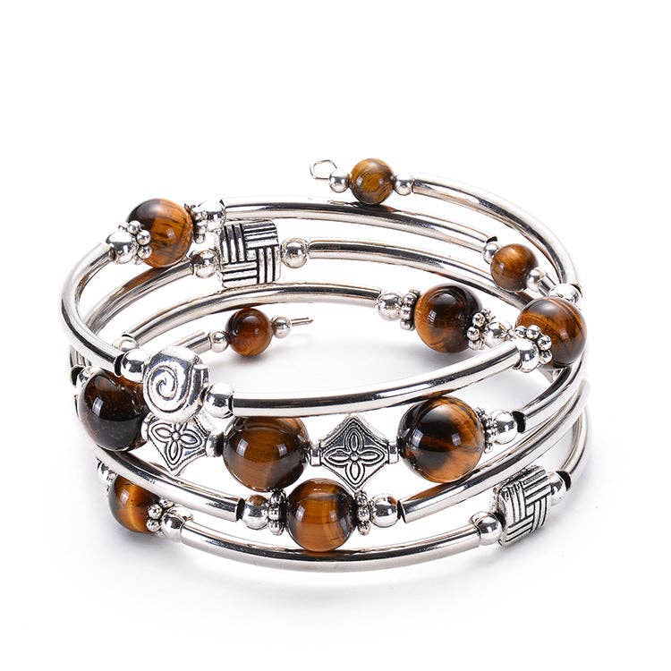 Natural Stone Beaded Wrap Bracelet Stretch Bangle - CS