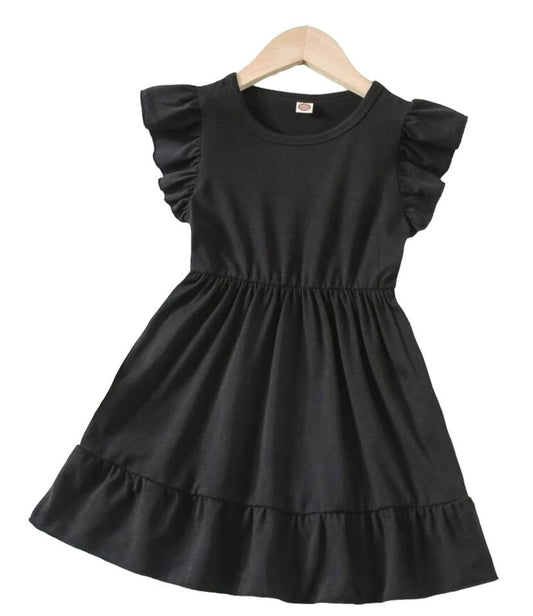 Black Ruffle Trim A-Line Dress