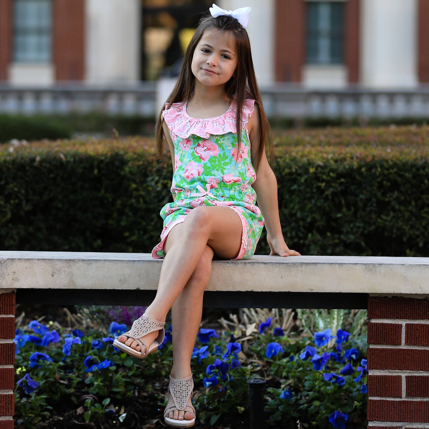 Girls Pink Green Floral Jumpsuit Romper