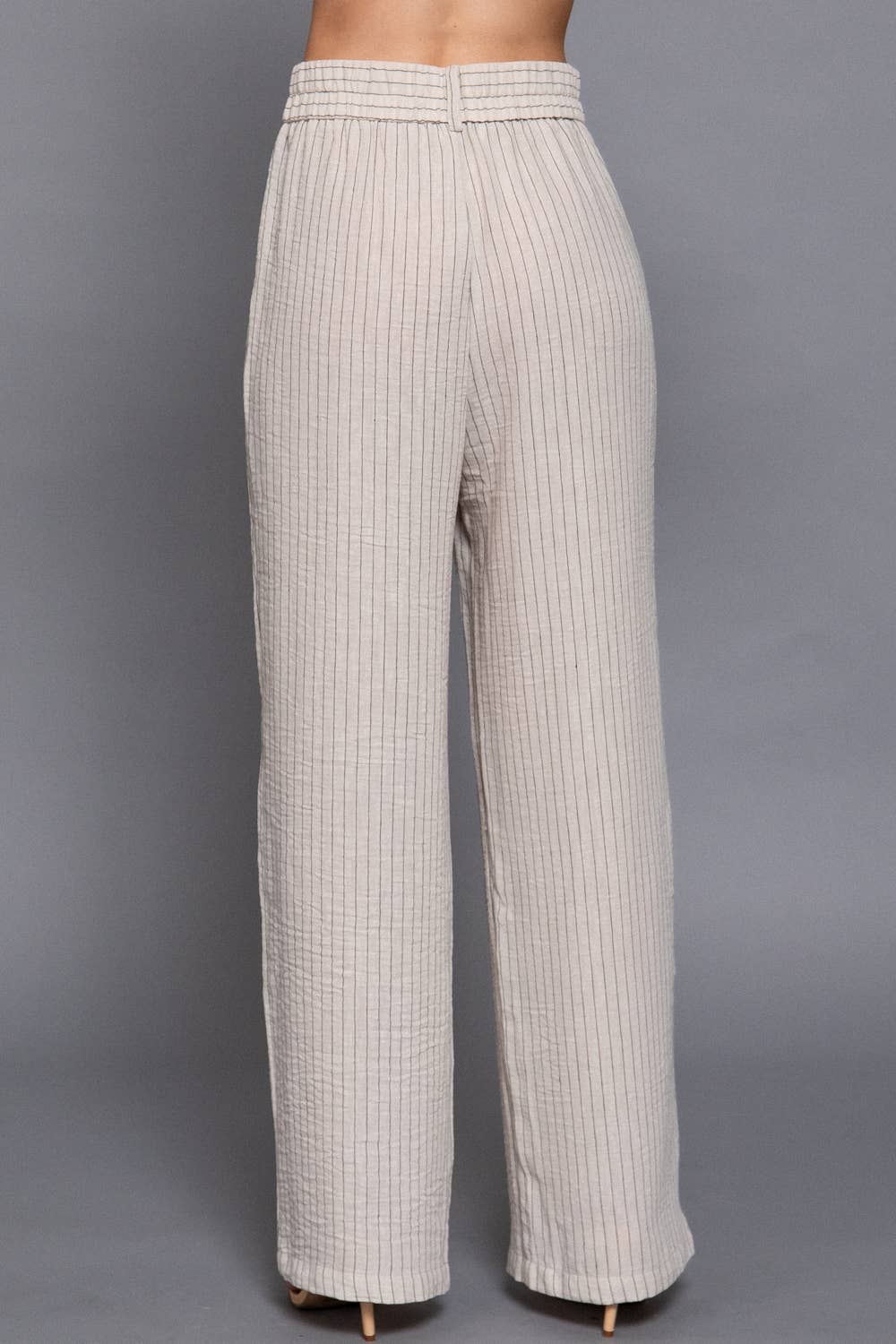 Straight Stripe Linen Effect Long Pants