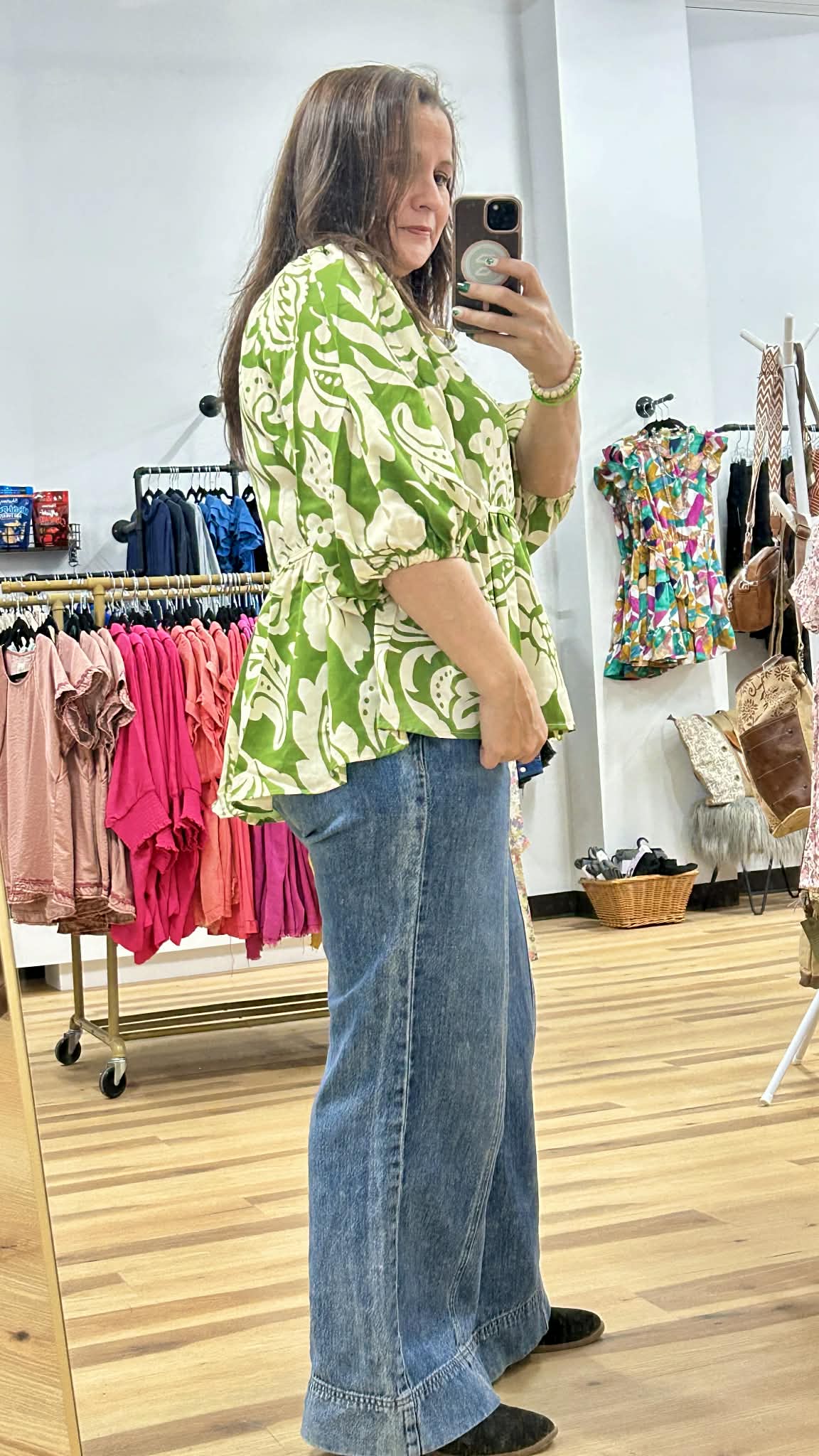 UMGEE Floral Print Split Neck Front Tie Top
