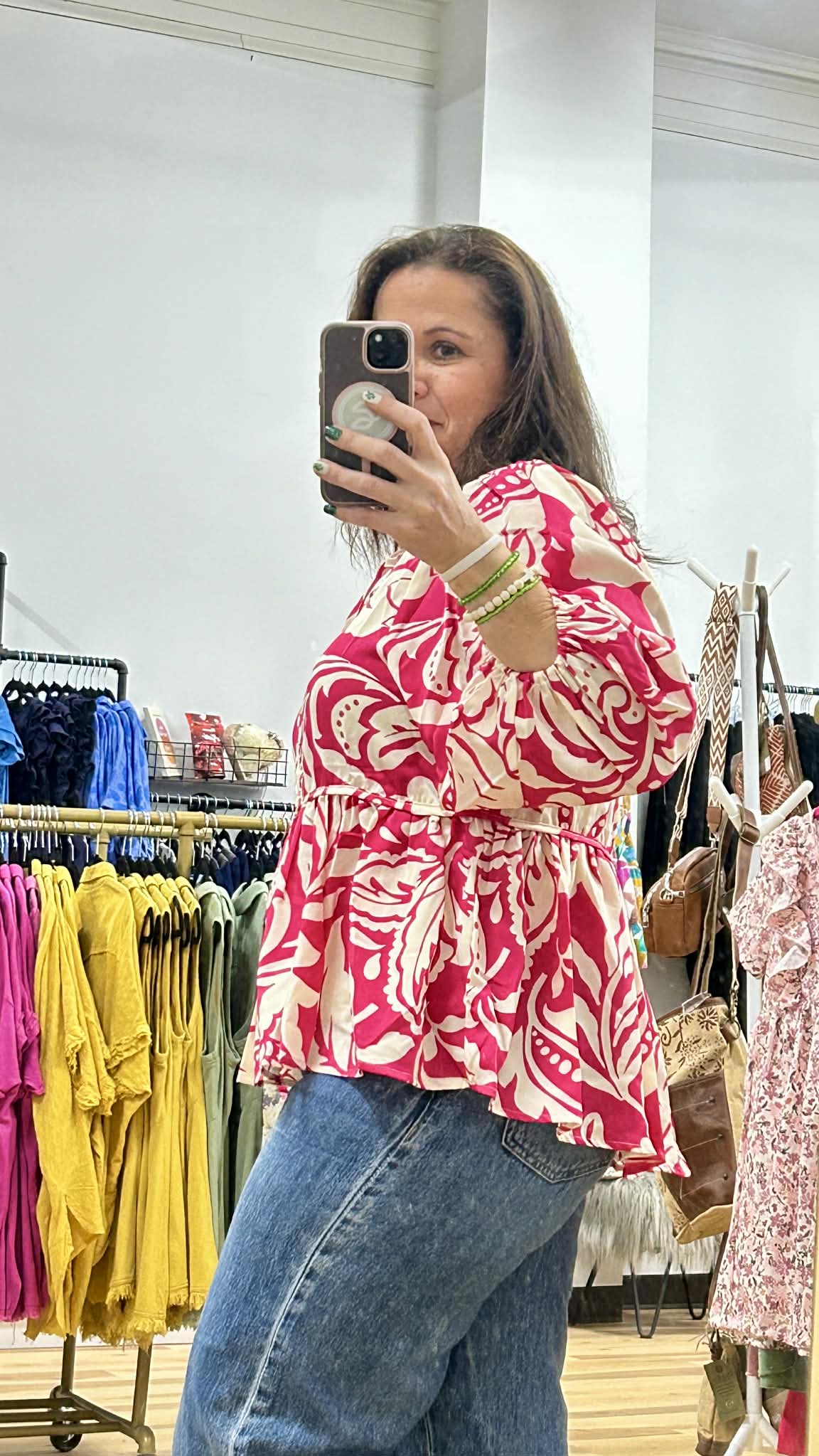 UMGEE Floral Print Split Neck Front Tie Top