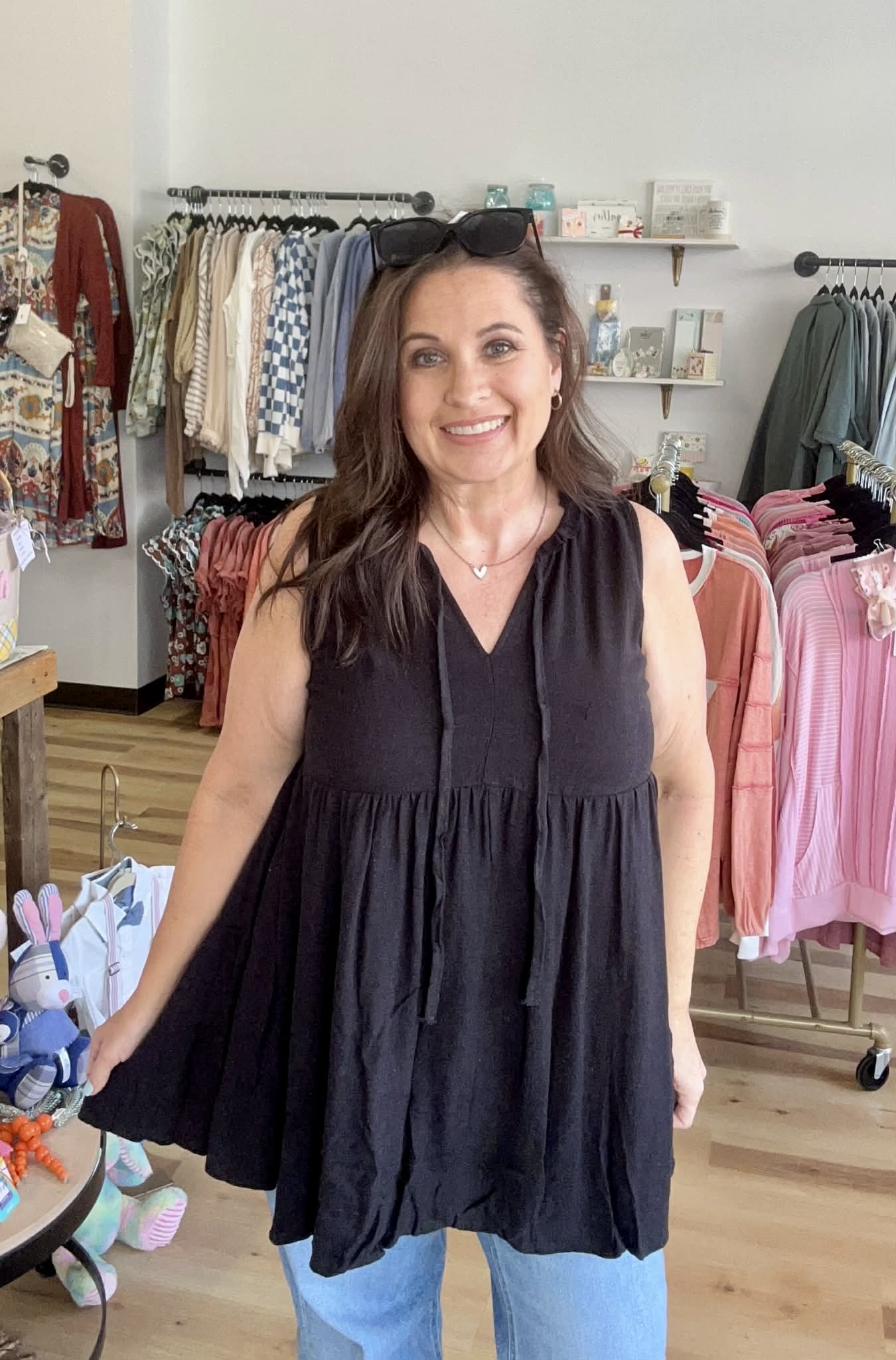 UMGEE Linen Blend Sleeveless Tiered Tunic Top