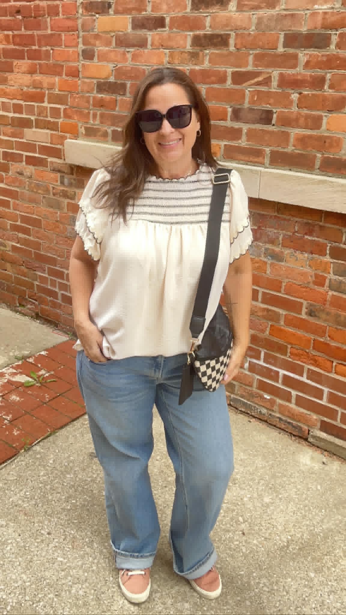 Ruffle Trim Flutter Sleeve Top