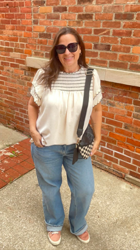 Ruffle Trim Flutter Sleeve Top