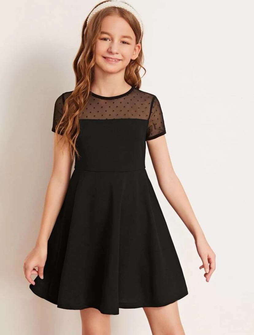 Dobby Mesh Yoke Dress