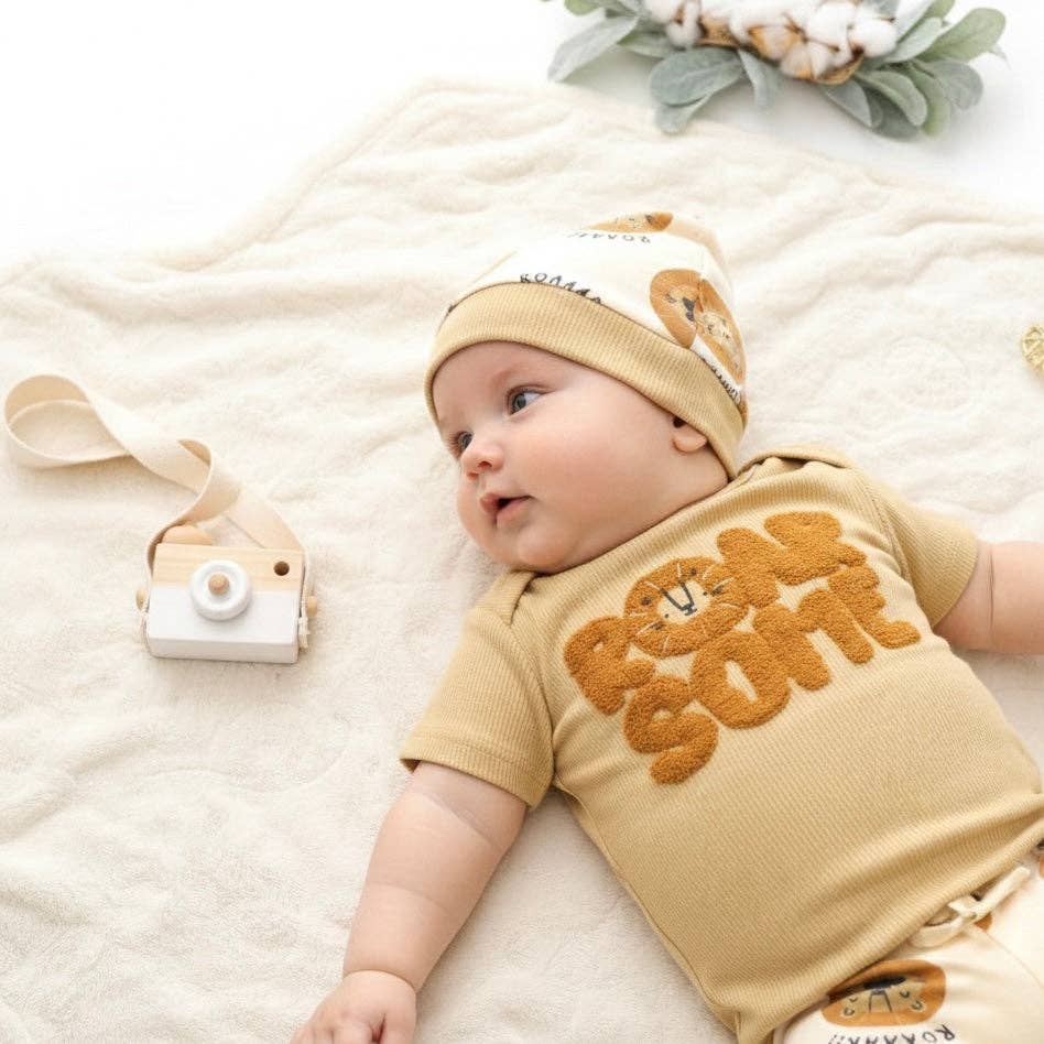 Baby 3pcs Chenille Applique Bodysuit Hat Pants Set