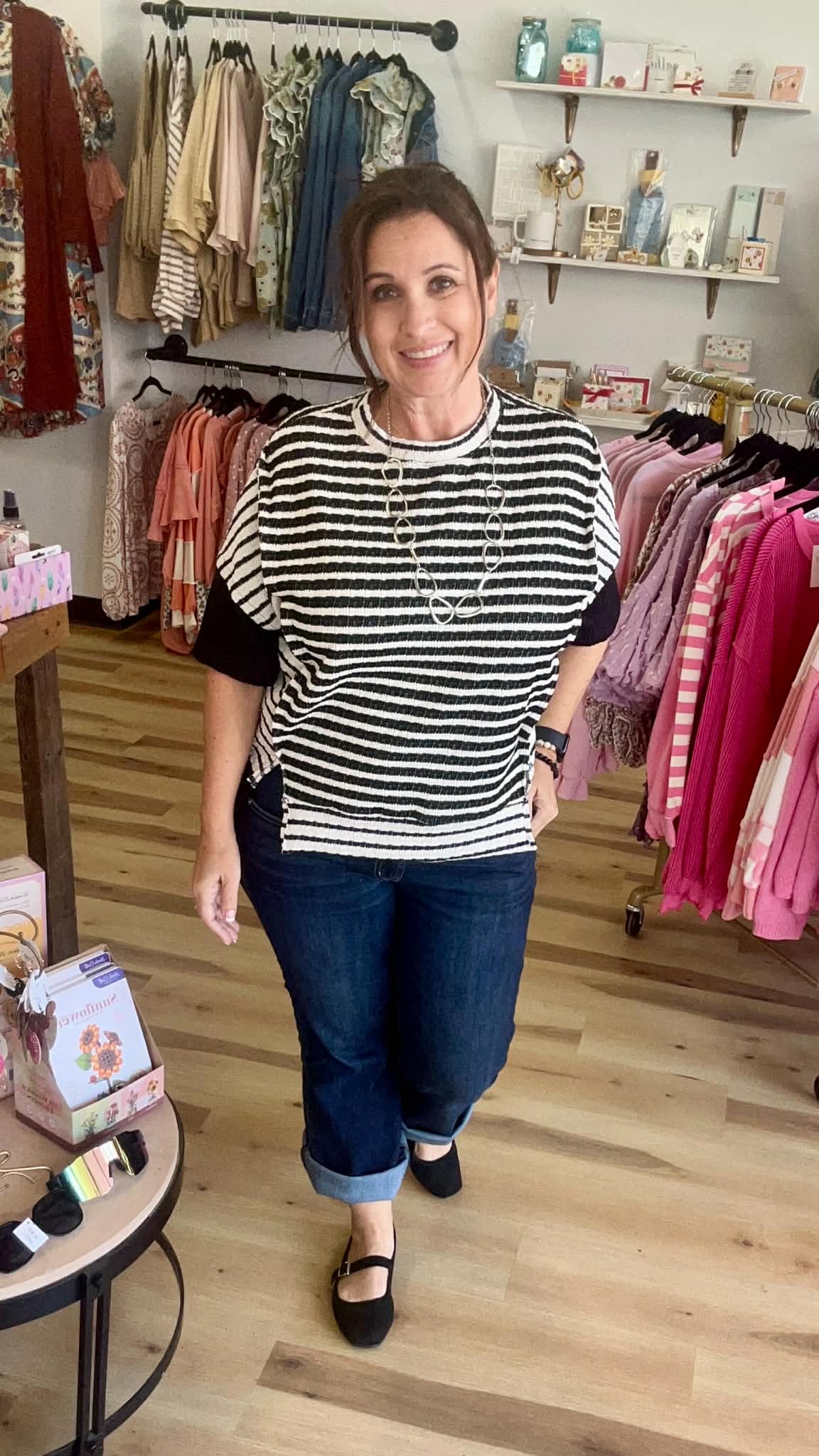 Women's Stripe Color Block Rib Knit Relaxed Top