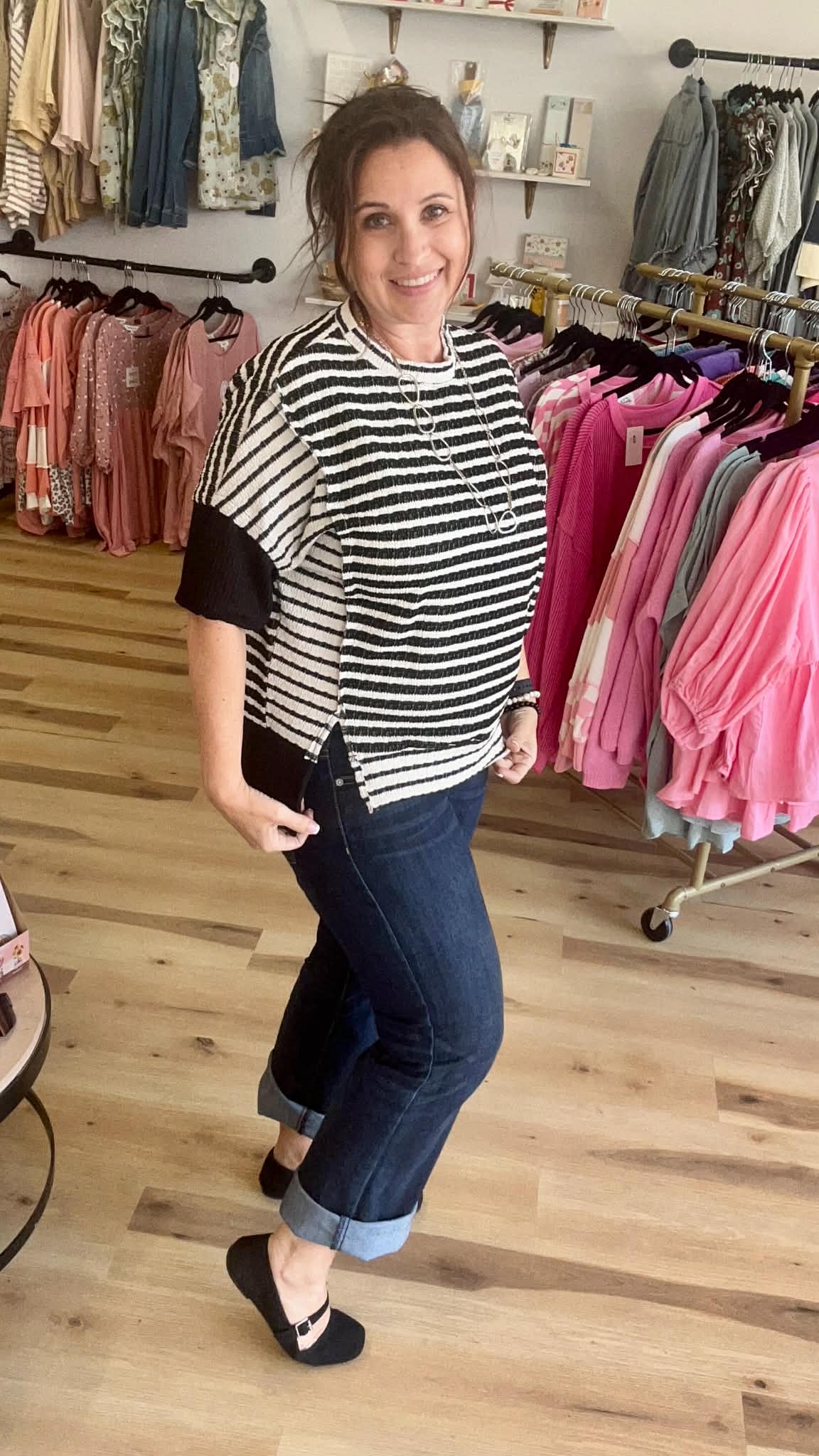 Women's Stripe Color Block Rib Knit Relaxed Top