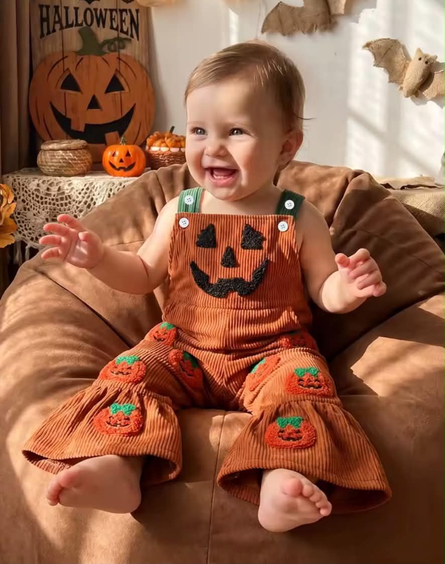 Embroidered Pumpkin Overalls