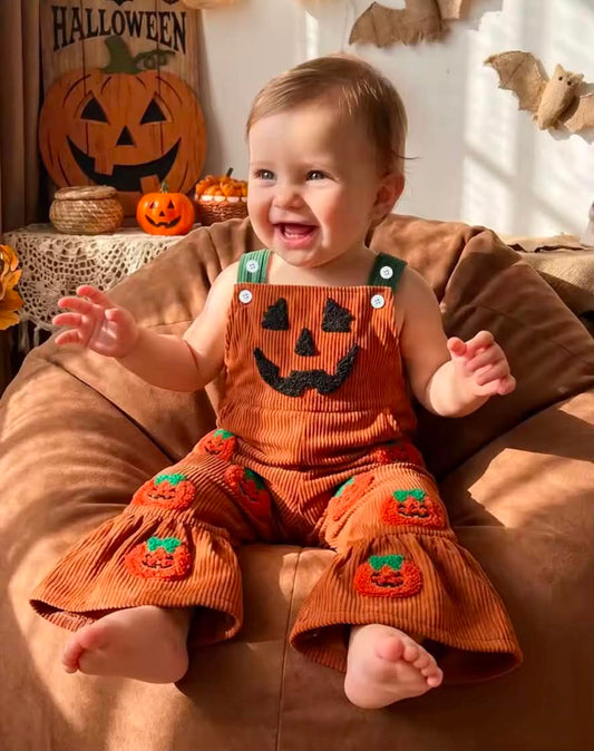 Embroidered Pumpkin Overalls