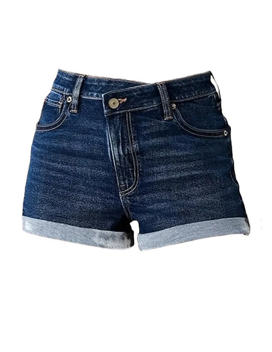 Asymmetrical Button Stretchy Denim Shorts