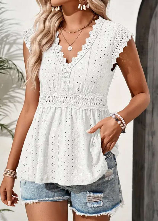V-Neck Lace Trim Top