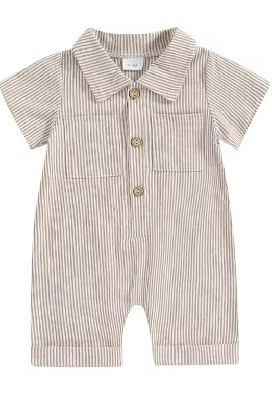 Tan and Cream Button Up Romper