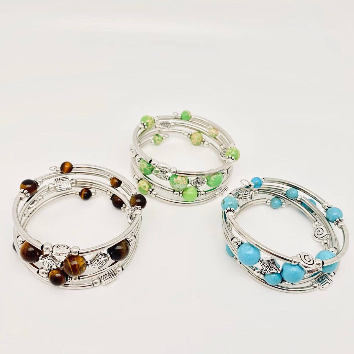 Natural Stone Beaded Wrap Bracelet Stretch Bangle - CS