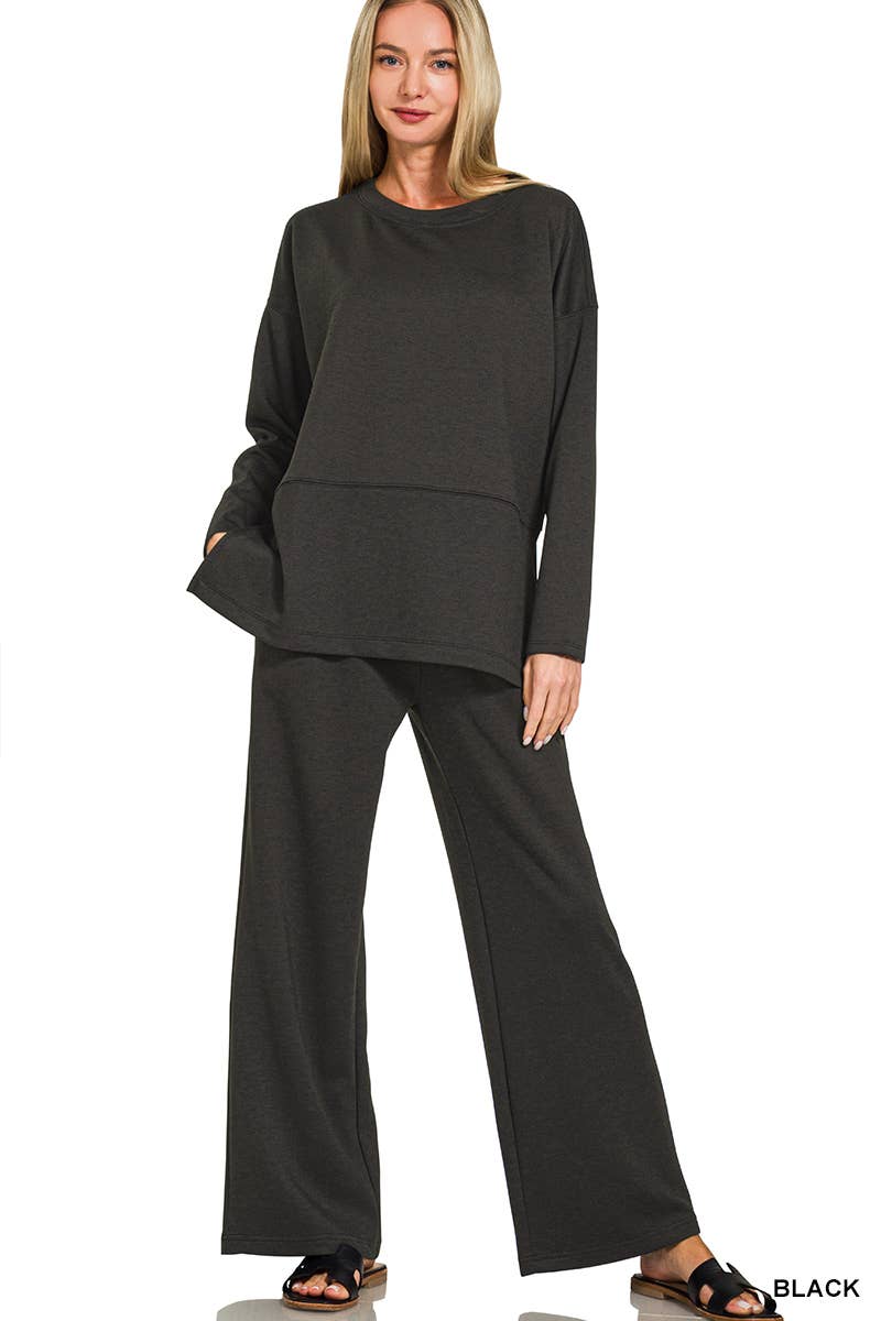 Scuba Side Slit Top & Pants Set Zenana