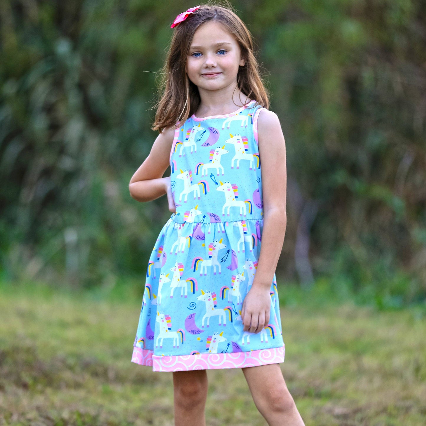 AnnLoren Girls Unicorns Rainbows Spring Dress