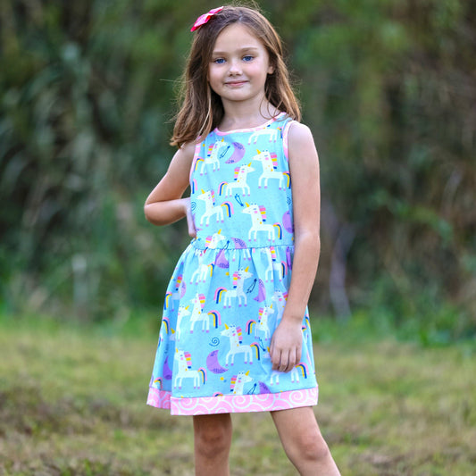 AnnLoren Girls Unicorns Rainbows Spring Dress