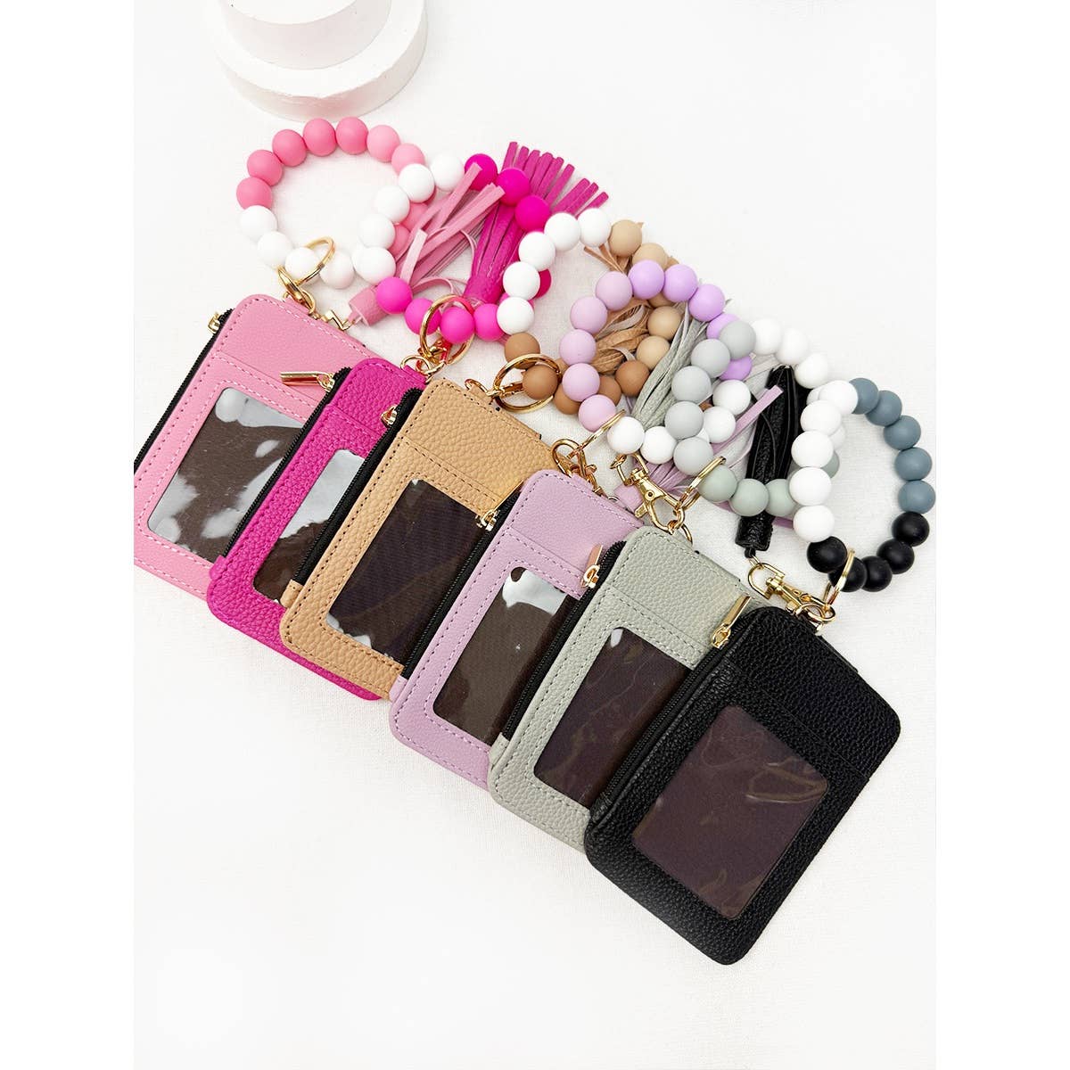 Solid Wallet Keychain Wristlet with ID Window