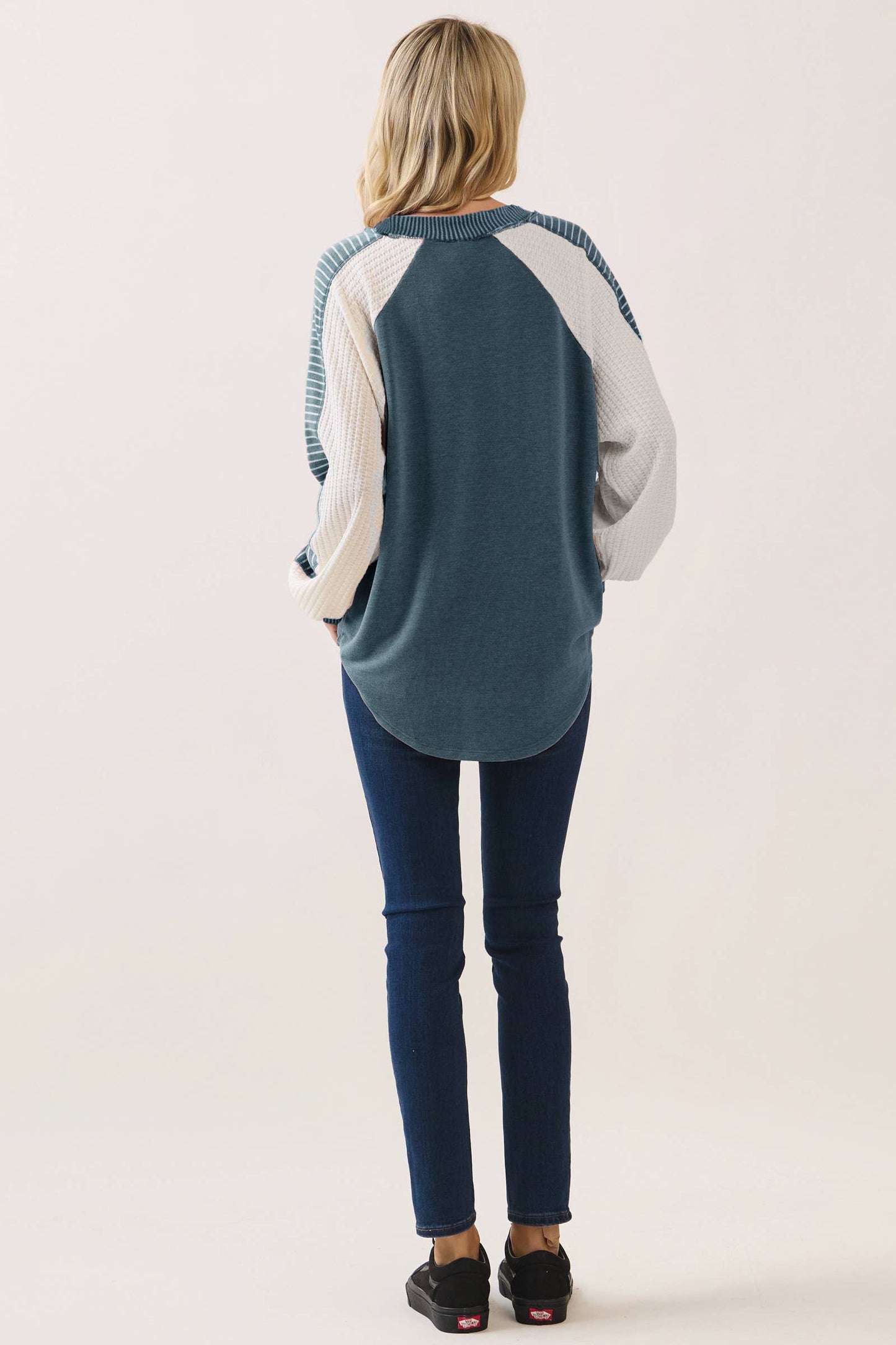 Color Block Stripe Contrast Pullover Top T5990-2