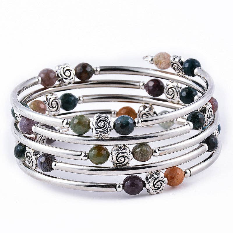 Natural Stone Multi-Layer Wrap Beaded Bangle Bracelets