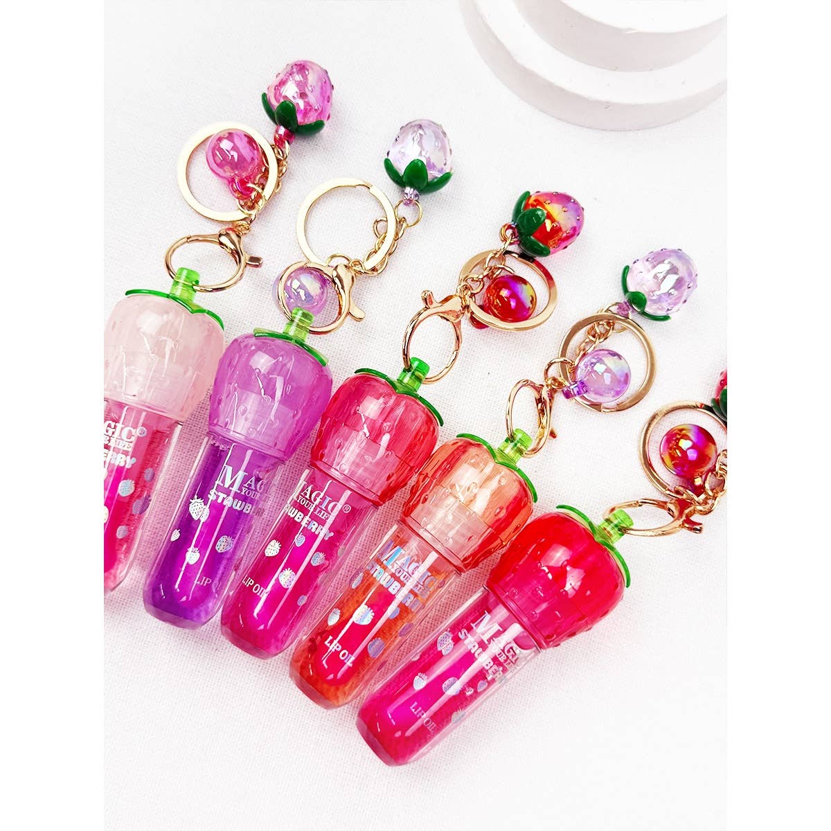 Strawberry Charm Keychain Lip Gloss Set