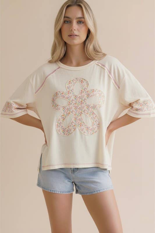 Flower Patch Color Block Loose Fit Top