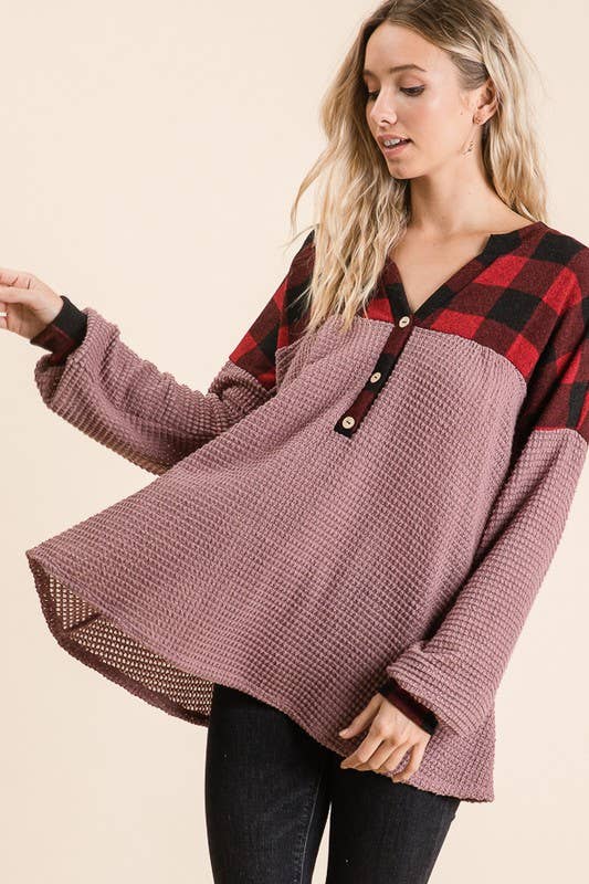 Heavy Waffle Buffalo Plaid Tunic