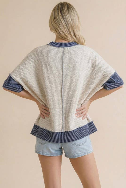 Plus Tri Angle Detail Oversized Color Block Top