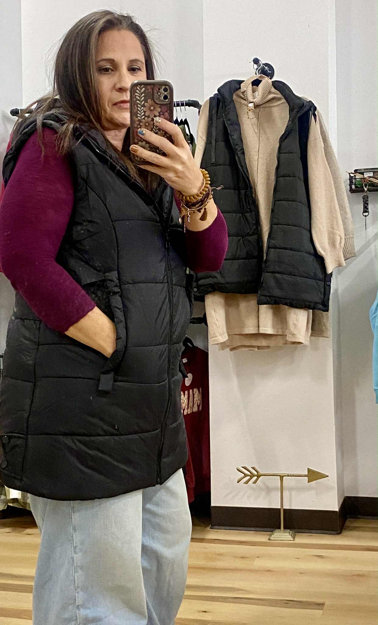 Longline Quilted Puffer Vest with Attached Hood