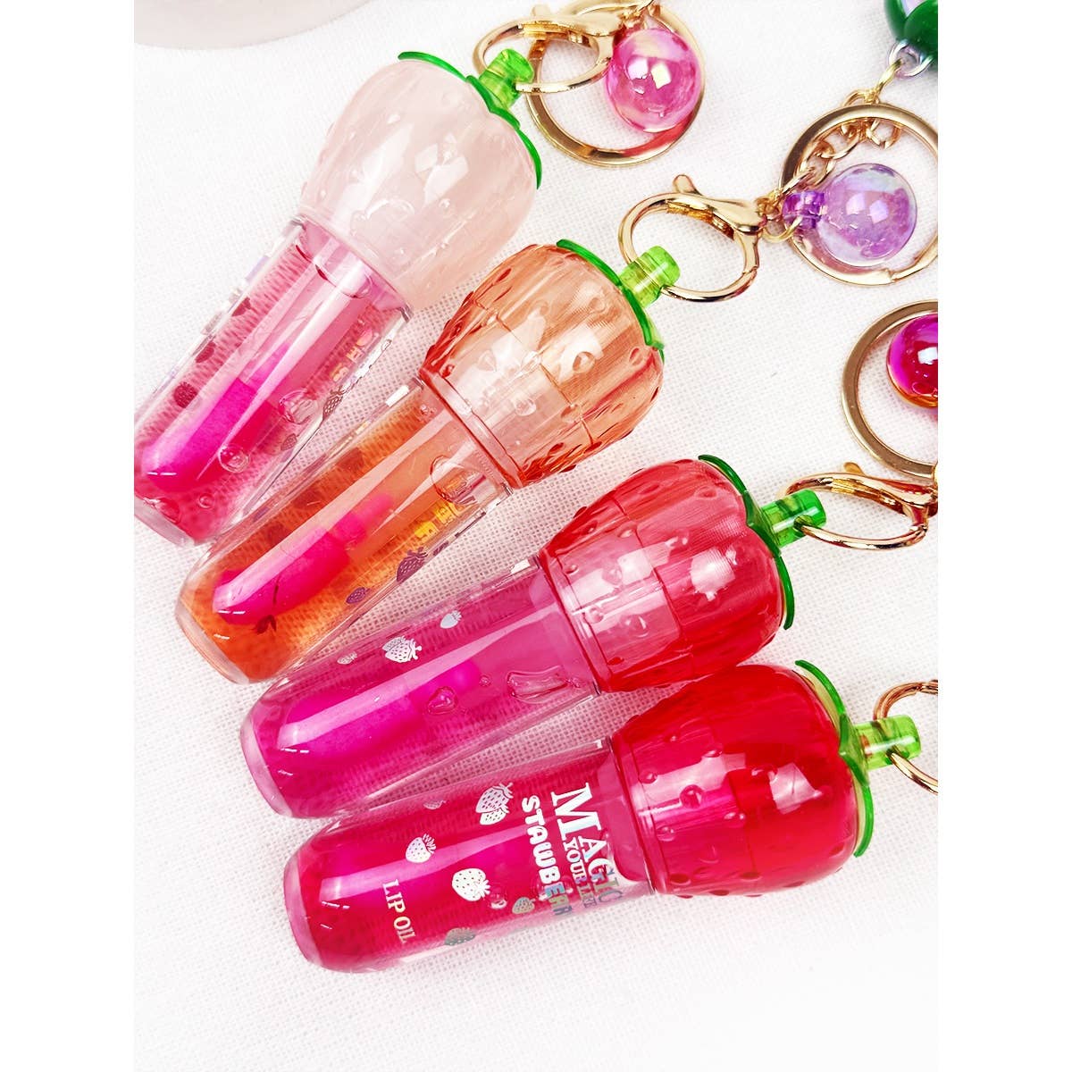 Strawberry Charm Keychain Lip Gloss Set