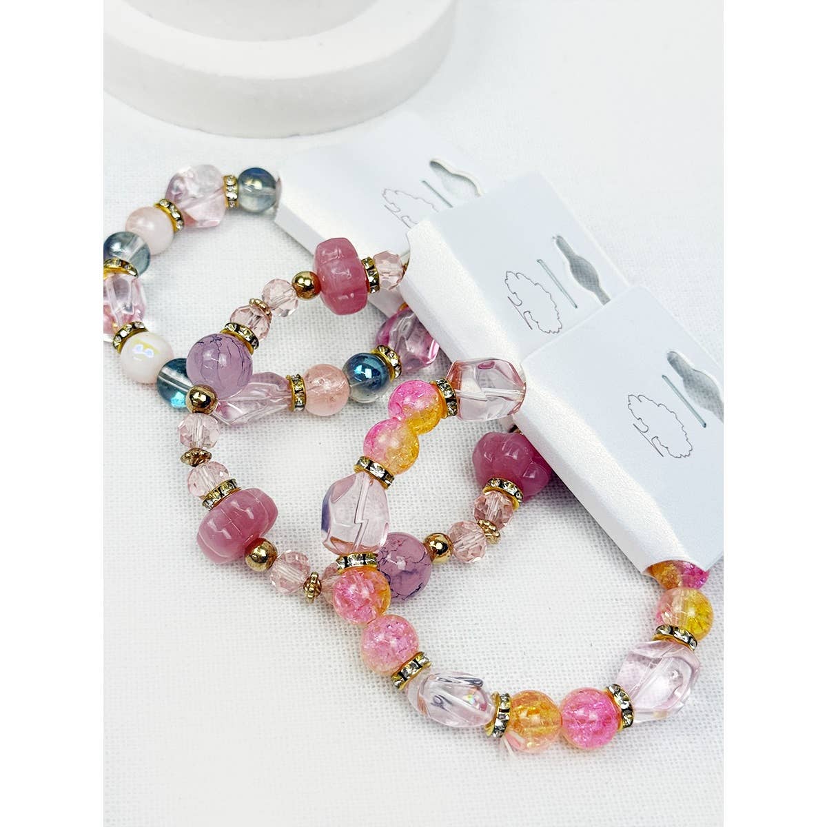 Soft Pink Shades of Mix Bead Stretch Bracelets