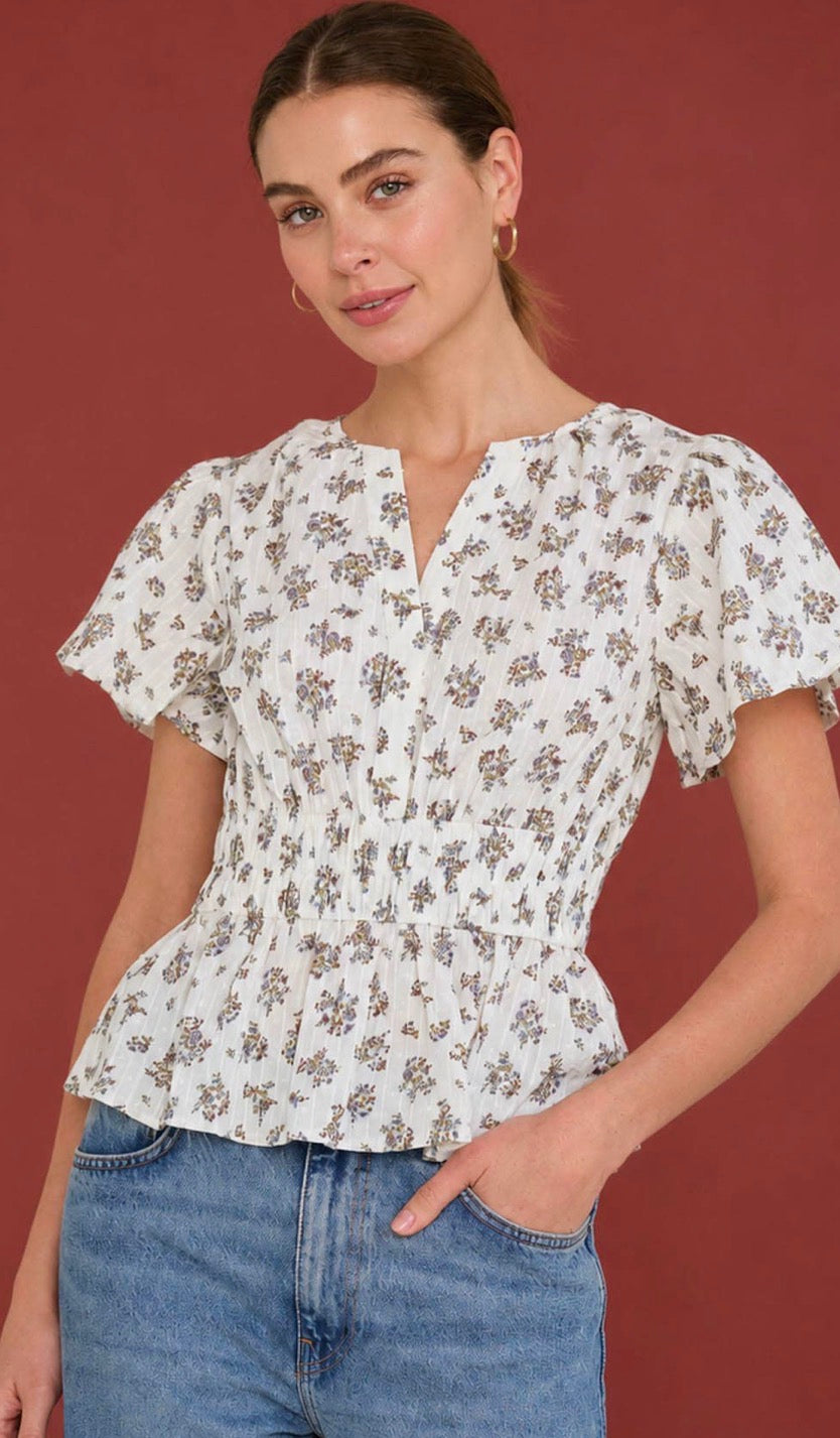 Floral Clip Dot Split Neck