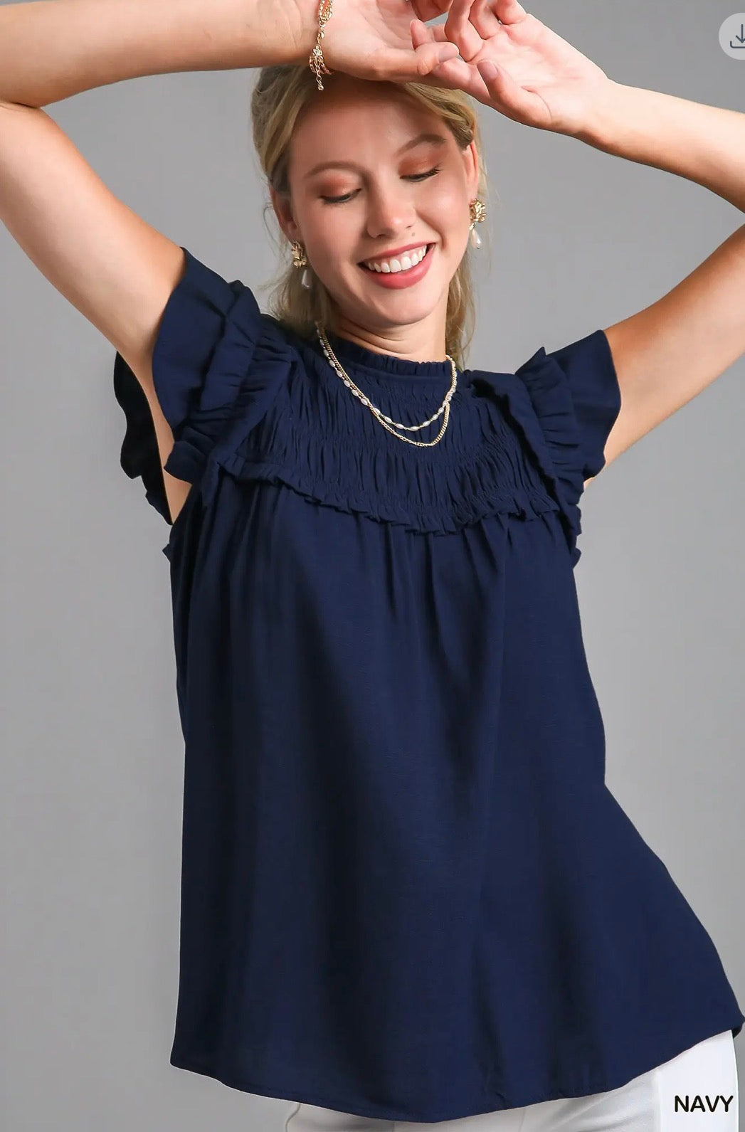 UMGEE Boxy Cut Ruffle Detailed Top with Back Button Keyhole