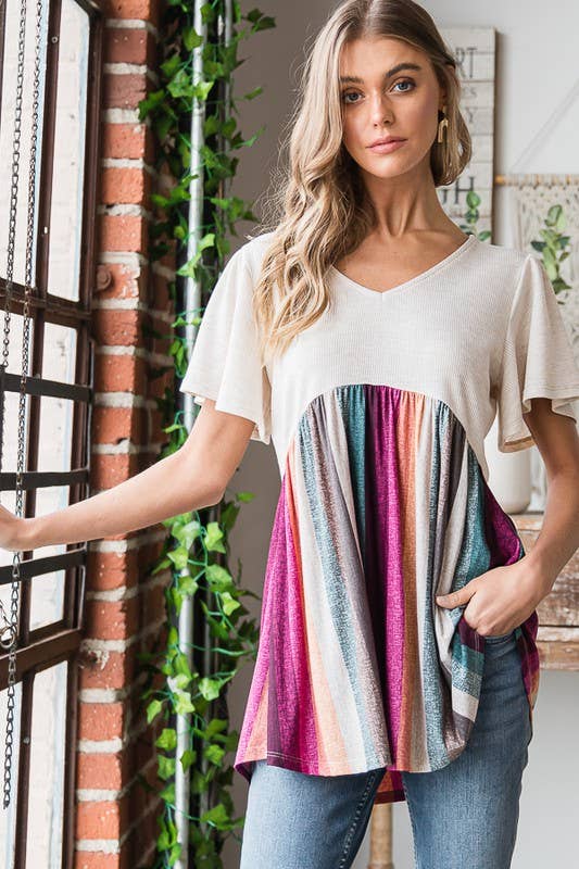 TRIPE BABYDOLL TOP