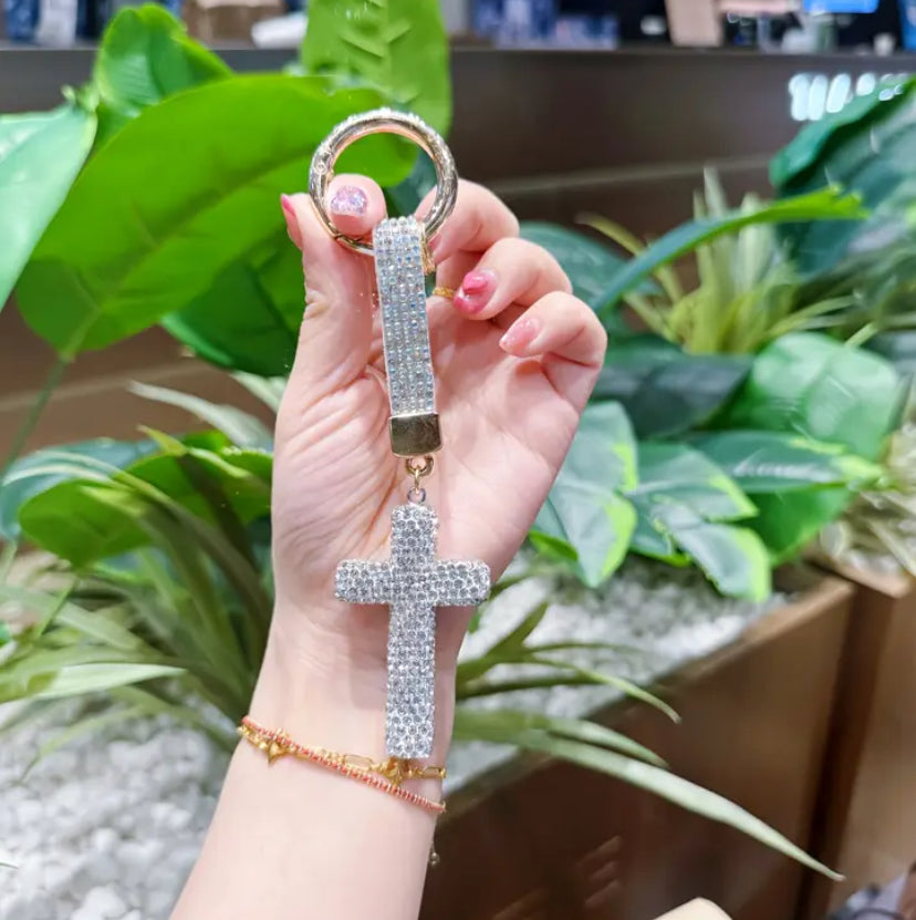 Rhinestone Cross Keychain